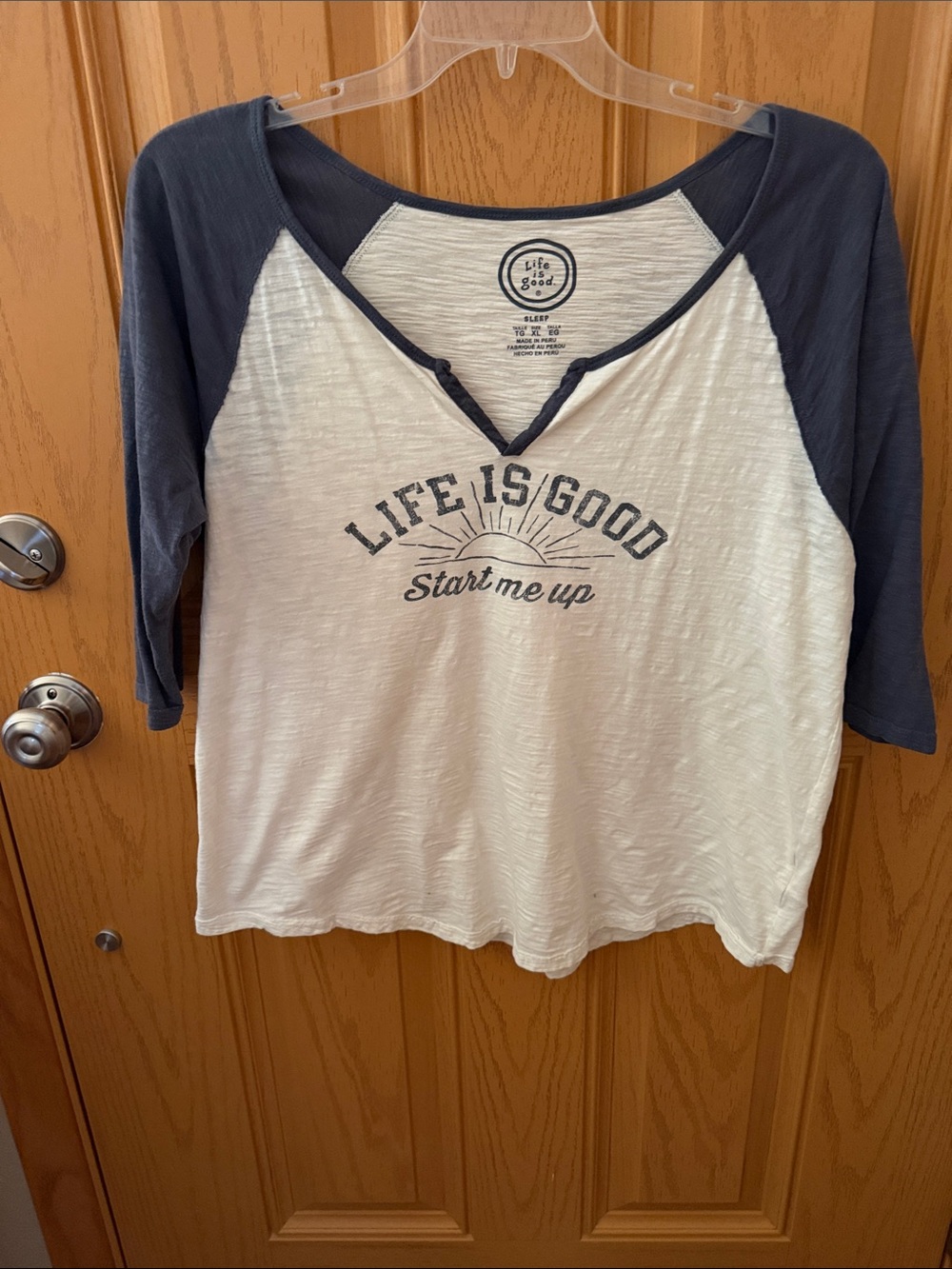 Life Is Good Cream and Gray Raglan Long Sleeve Tee
